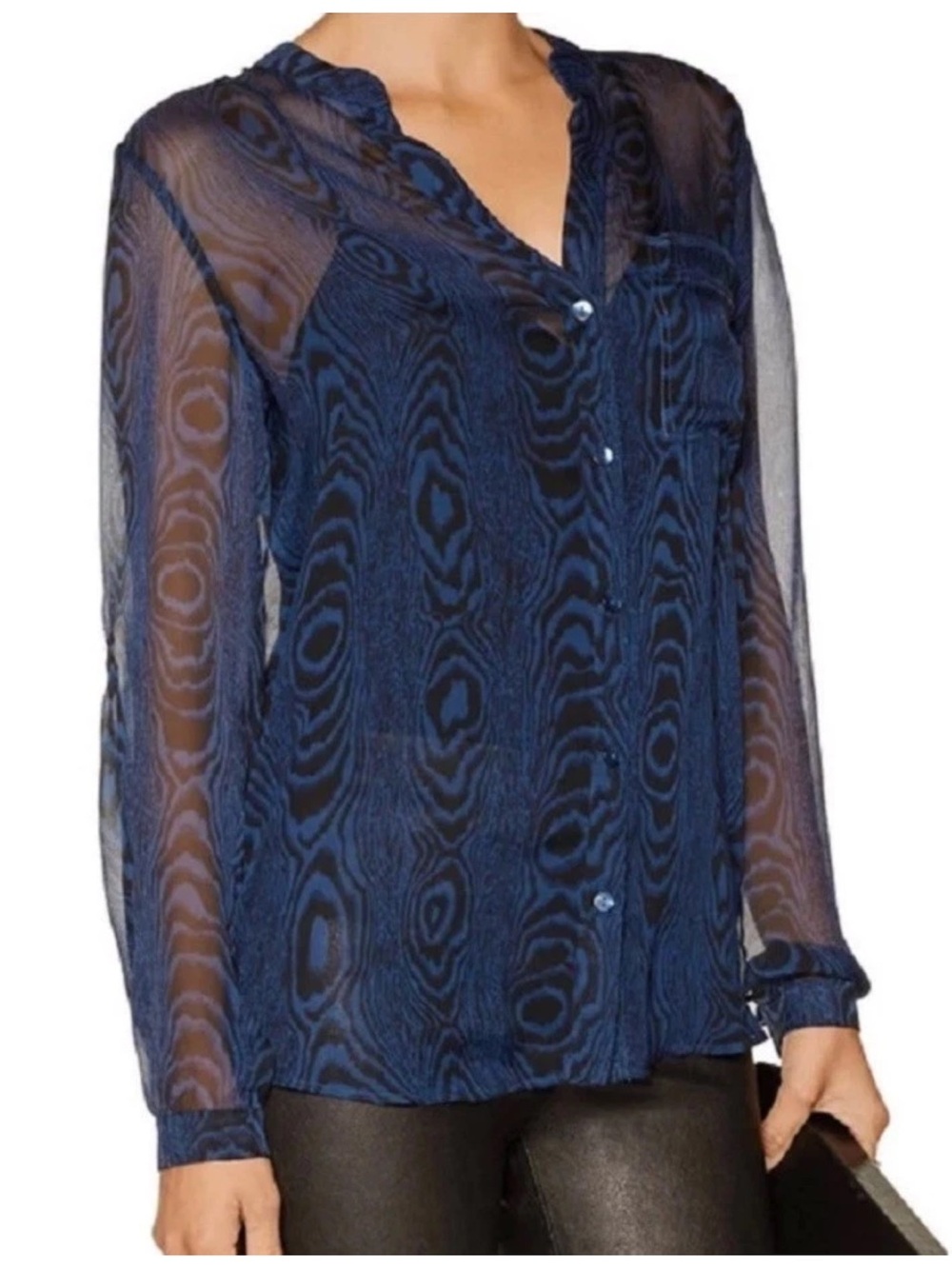 Diane von Furstenberg Gilmore Silk Chiffon Printed Blouse Blue Black Size 0